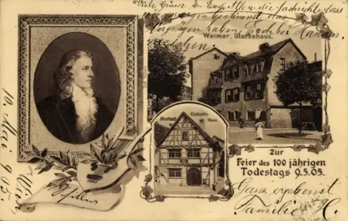 Ak Weimar in Thüringen, Schriftsteller Friedrich von Schiller, Sterbehaus, Marbach Geburtshaus