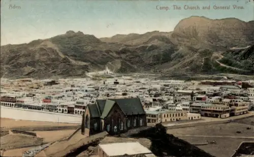Ak Aden Jemen,  Camp, Kirche, Gesamtansicht