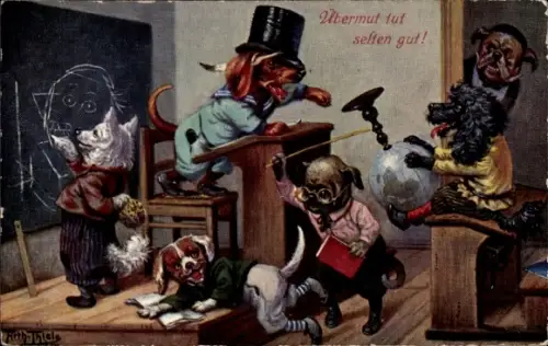 Künstler Ak Thiele, Arthur, Vermenschlichte Hunde in der Schule, Pudel