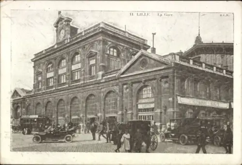 Ak Lille Nord, Bahnhof, Kutsche, Automobile