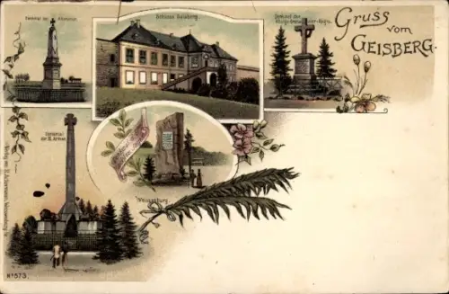 Litho Geisberg Wissembourg Weißenburg Elsass Bas Rhin, Schloss, Denkmal