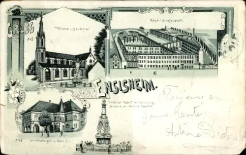 Litho Ensisheim Elsass Haut Rhin, Kirche, Denkmal, Strafanstalt