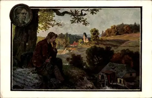 Künstler Ak Freiherr von Eichendorff, In einem kühlen Grunde, Volksliedkarte