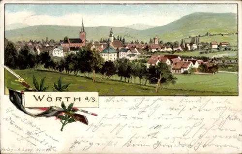 Litho Wœrth Wörth an der Sauer Elsass Bas Rhin, Panorama vom Ort