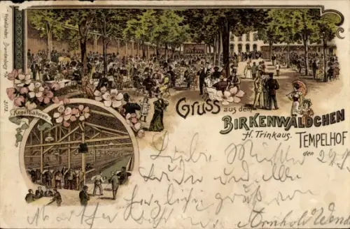 Litho Berlin Tempelhof, Gasthof Birkenwäldchen, Kegelbahn
