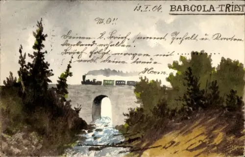 Handgemalt Ak Barcola Triest Trieste Friuli Venezia Giulia, Viadukt, Eisenbahn