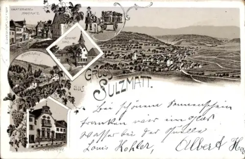 Litho Soultzmatt Sulzmatt Elsass Haut Rhin, Hauptstraße, Marktplatz, Café, Kapelle