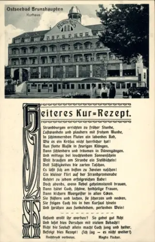 Ak Brunshaupten Kühlungsborn, Kurhaus, Heiteres Kur-Rezept, Gedicht M. Fischer