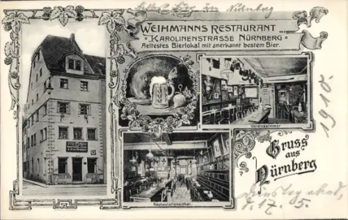 Ak Nürnberg in Mittelfranken, Weihmanns Restaurant, Karolinenstraße, Vereinszimmer