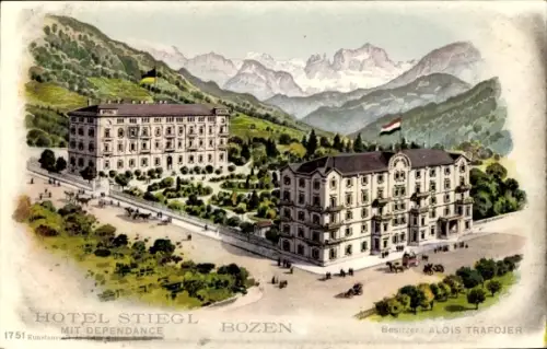 Litho Bozen Bolzano Südtirol, Hotel Stiegl mit Dependance