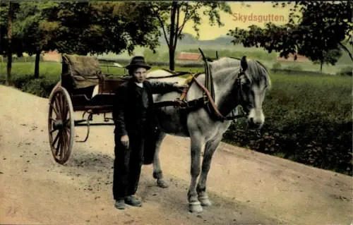 Ak Skydsgutten, Knabe mit Pferdewagen