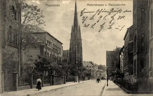 Ak Hannover, Blick in die Meterstraße auf die Pauluskirche