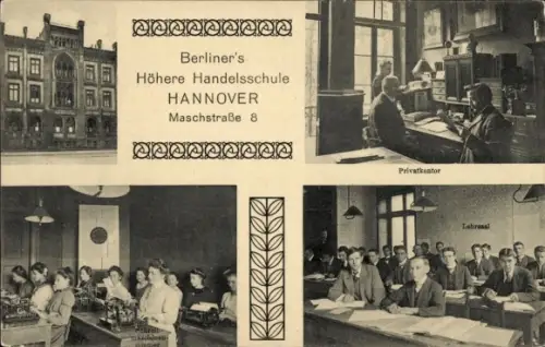 Ak Hannover in Niedersachsen, Berliner's Höhere Handelsschule, Maschstraße 8