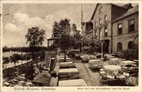 Ak Chemnitz in Sachsen, Schloß Miramar,  Schloßteich