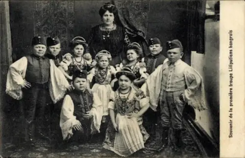 Ak Souvenir de la première troupe Liliputiens hongrois, Liliputanergruppe
