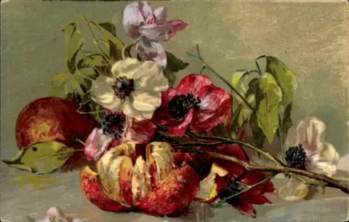Ak Früchte, Blumen, Mohn