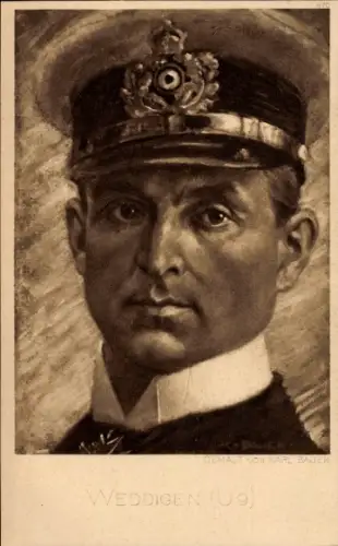 Künstler Ak Bauer, Karl, Kapitänleutnant Otto Weddingen, U 9, Portrait