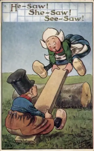 Künstler Ak Kinder beim Wippen