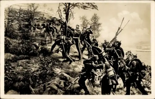 Künstler Ak Saarbrücken, Erstürmung der Spicherer Höhen, 6 August 1870
