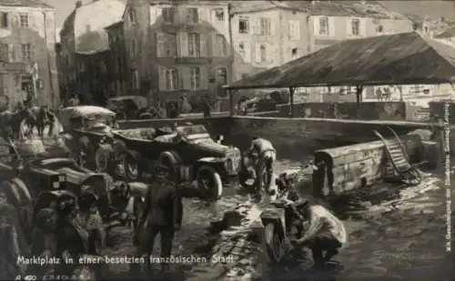 Künstler Ak Marktplatz in einer besetzten französischen Stadt