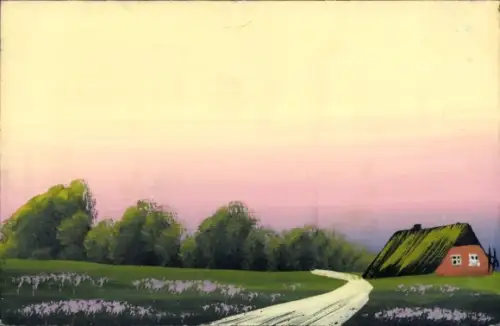 Handgemalt Ak Landschaftsmotiv, Bauernhaus