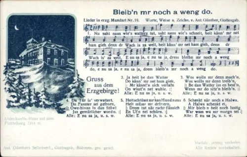 Lied Ak Bleib'n mr noch a weng do, Anton Günther, Nr. 19, Unterkunftshaus auf dem Fichtelberg