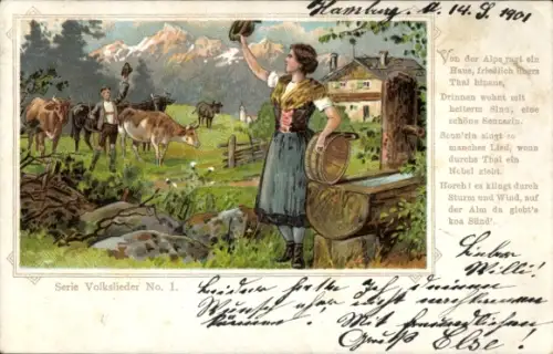 Lied Litho Von der Alpe ragt ein Haus, friedlich übers Tal hinaus, Volkslieder No. 1