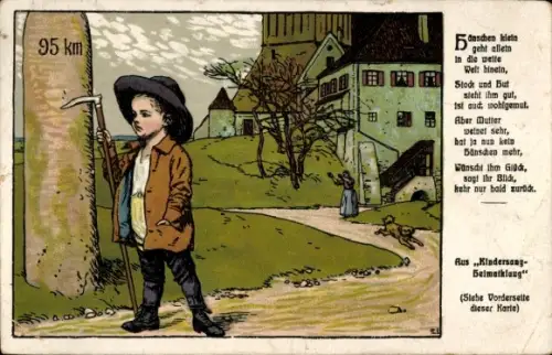 Künstler Lied Litho Hänschen klein, Junge, Wanderstock, Kindersang - Heimatklang