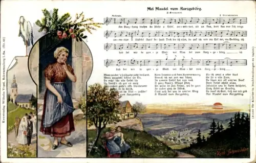 Lied Künstler Ak Schneider, Rud., Mei Maadl vum Aarzgebörg, Erzgebirge, Wilhelm Vogel, Steinhausen