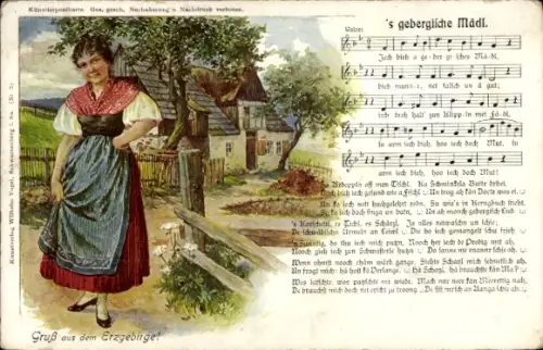 Lied Ak 's geberglische Mädl, Junge Frau in Tracht
