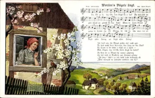 Lied Ak Worüm's Vögele singt, Frau am Fenster, Wilhelm Vogel