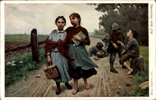 Künstler Ak Glücklich, Simon, Auf dem Heimweg, Kinder