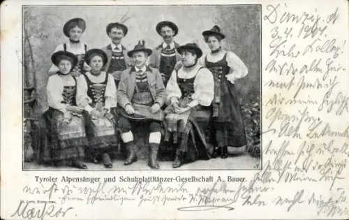 Ak Tyroler Alpensänger und Schuhplattltänzer-Gesellschaft A. Bauer
