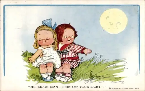 Künstler Ak Kinder, Liebespaar, Mond