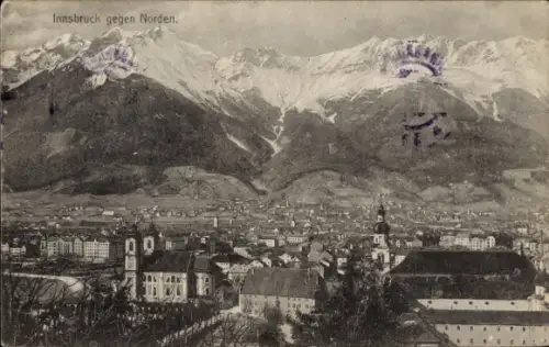 Ak Innsbruck in Tirol, Innsbruck gegen Norden, Stadtpanorama, Bergpanorama