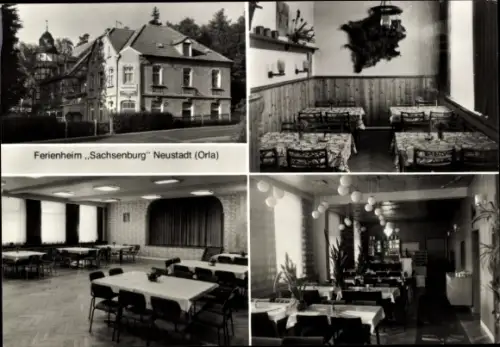 Ak Neustadt an der Orla Thüringen, Ferienheim Sachsenburg der HO Zeitz, Jägerzimmer, Saal, Gaststube