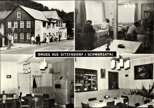 Ak Sitzendorf in Thüringen, Gaststätte Postklause, Innenansichten, Kachelofen, Schwarzatal