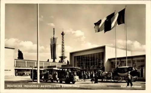 Ak Berlin Charlottenburg, Deutsche Industrieausstellung 1953, Platz der Nationen, Kutsche