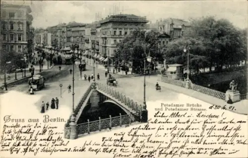 Ak Berlin Tiergarten, Potsdamer Brücke und Potsdamer Straße