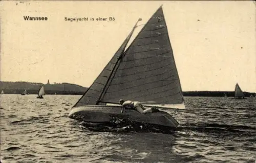 Ak Berlin Zehlendorf Wannsee, Segelyacht in einer Bö