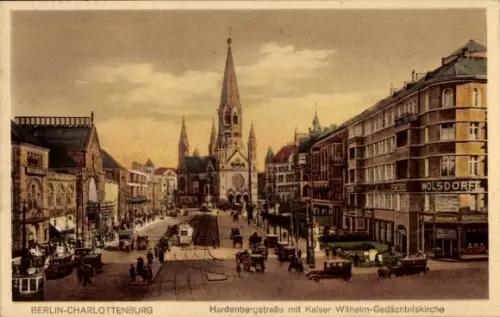 Ak Berlin Charlottenburg, Hardenbergstraße mit Kaiser Wilhelm Gedächtniskirche