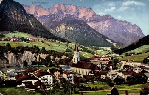 Ak Schellenberg Liechtenstein,  Ortsansicht, Kirche, Bergpanorama