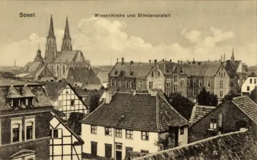 Ak Soest, Partie auf Wiesenkirche und Blindenanstalt
