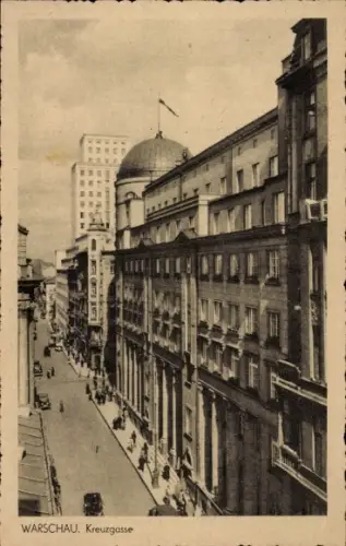 Ak Warszawa Warschau Polen,  Keeusgasse, Stadtansicht, historische Gebäude, Fahrzeuge auf Straße