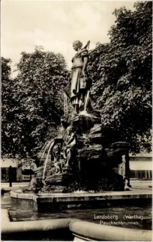 Ak Gorzów Wielkopolski Landsberg Warthe Ostbrandenburg, Paukschbrunnen, Cuno von Üchtritz