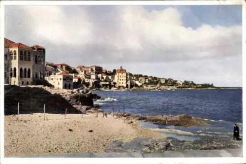 Ak Beirut Beyrouth Libanon, Ain el Mouraissé, Strandpartie, Meer, Häuser