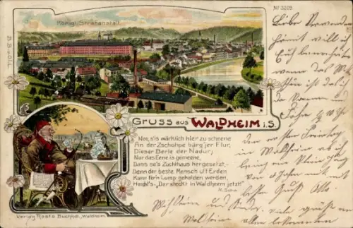 Litho Waldheim in Sachsen, Königliche Strafanstalt, Mann mit Stabpfeife