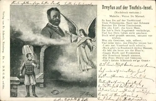 Künstler Ak Gedicht Dreyfus auf der Teufels-Insel, Engel