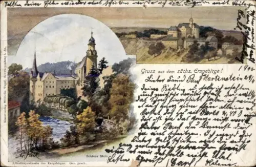 Künstler Litho Falk, G., Stein Hartenstein im Erzgebirge Sachsen, Schloss Stein, Schloss Hartenstein