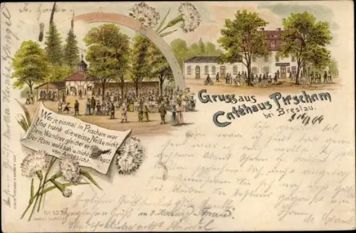 Litho Wrocław Breslau in Schlesien, Caféhaus Pirscham